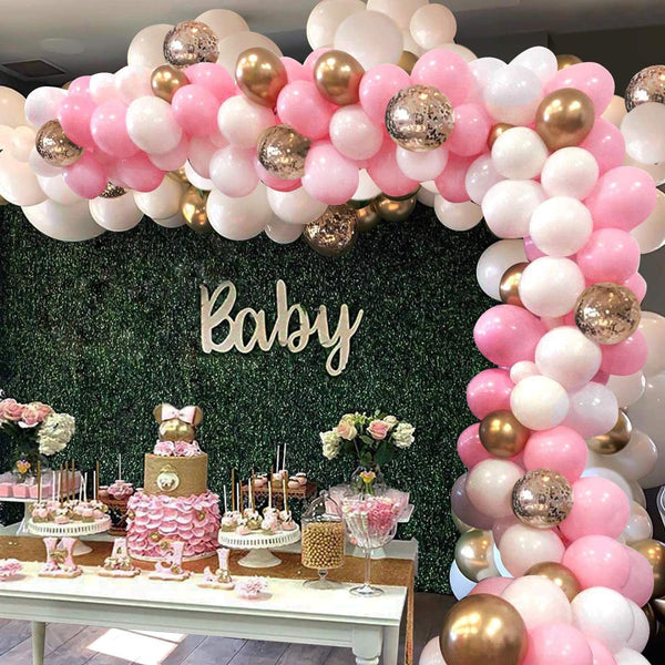 Pink Balloon Arch Garland Kit - 124 Pieces White Pink Gold and Gold Confetti Latex Balloons for Baby Shower Wedding Birthday Decorations