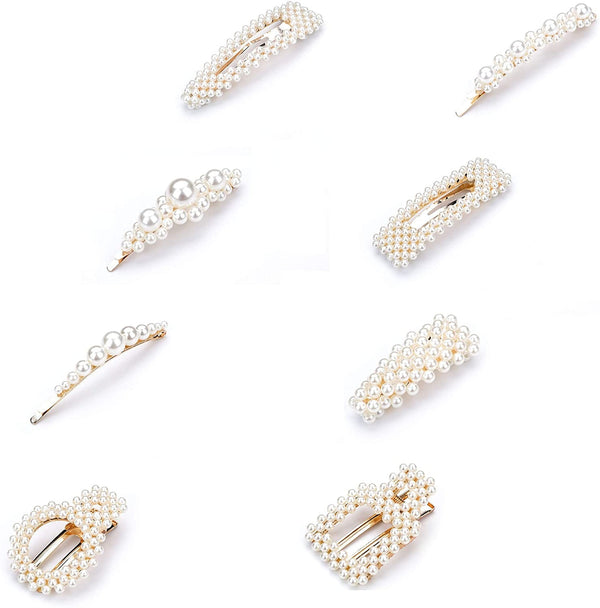 8Pcs Pearl Hair Clips AUERVO Hair Clip Barrette for Women Girls Elegant Handmade Fashion Hair Accessories Pearl Hair Clips for Party Wedding